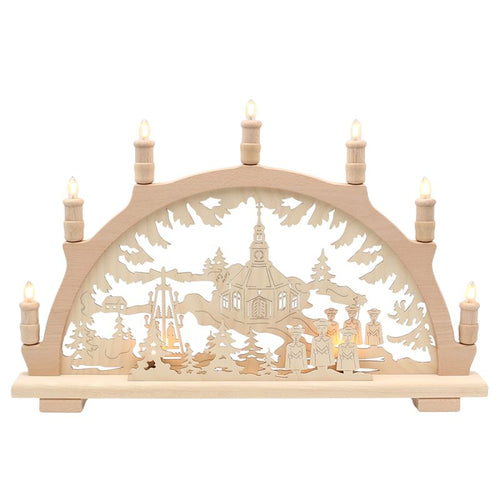 Schwibbogen Seiffener Kirche 57 cm – 9-flammig mit indirekter Beleuchtung, Made in Germany